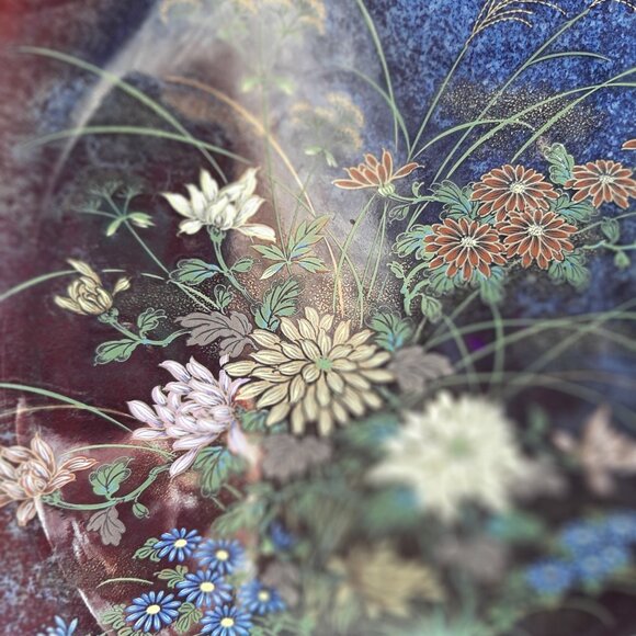 VTG  Serving Platter Grouse Birds Flowers Iridescent Pattern Japan Round 12" D - Picture 7 of 14